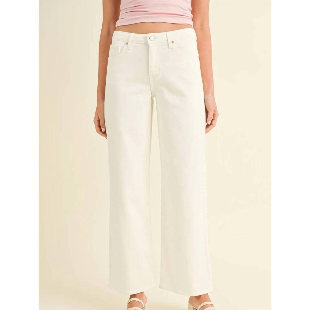 NEW JUST BLACK DENIM mid rise slim wide leg pants in off white
